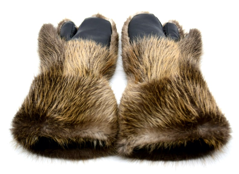 Winter men/'s long beaver fur mittens