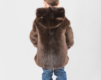 Luxurious Boys' Natural Beaver Fur Coat