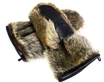 Winter long men's raccoon fur mittens