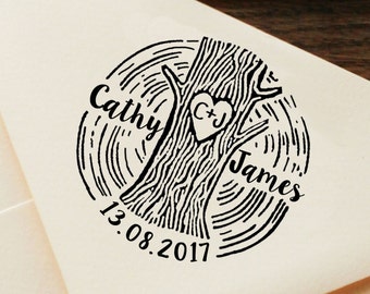 Custom Save The Date Stamp, Personalized Rubber Stamp, Wood Mounted Rubber Stamp, Invitation Stamp, Rustic Wedding Stamp Tree Stamp NHS11A