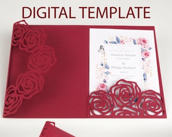 Wedding Invitation Envelope Roses floral design Lace for Engagement Celebration Party Marriage Invites Laser SVG Cut template files #vc-257