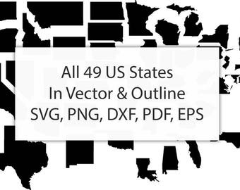 SET 49 US States Vector and outline, usa State Clipart, Clip Art, Usa Map Clip art SVG, State png, dxf, pdf, eps FlexyCreatives  #mp-49