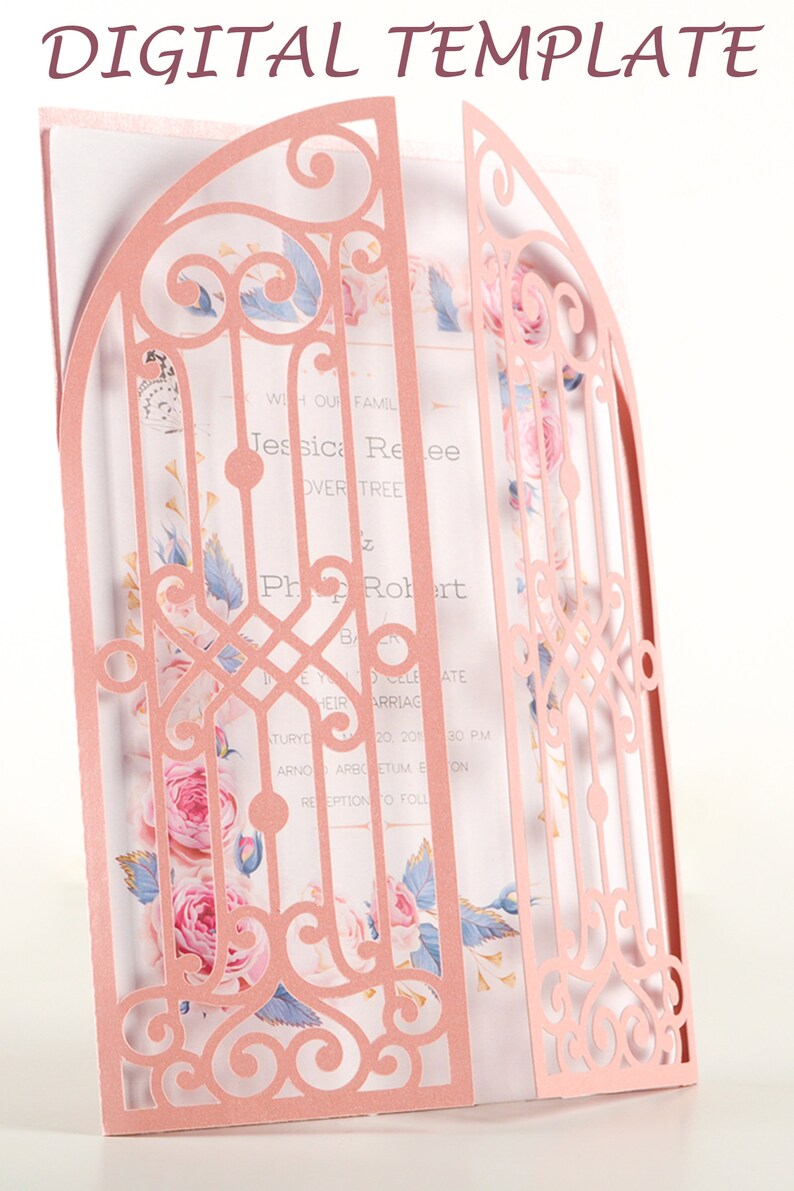 5x7 gatefold wedding invitations laser cut files card template Etsy