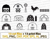 Barn svg, farm svg, farming clipart, decal, stencil, vinyl, iron on, silhouette, cricut files, Cut Template File, png, DXF, pdf, EPS vc-120