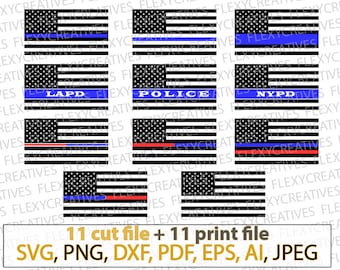Thin blue line SVG bundle, police officer, Lapd, Nypd, blue line flag, Law enforcement, patriot, security, clipart, decal, stencil #vc-140