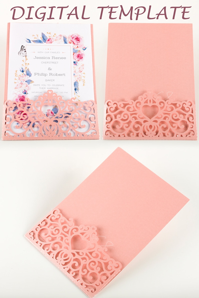 5x7 lace pocket wedding invitations do it yourself pocketfold | Etsy