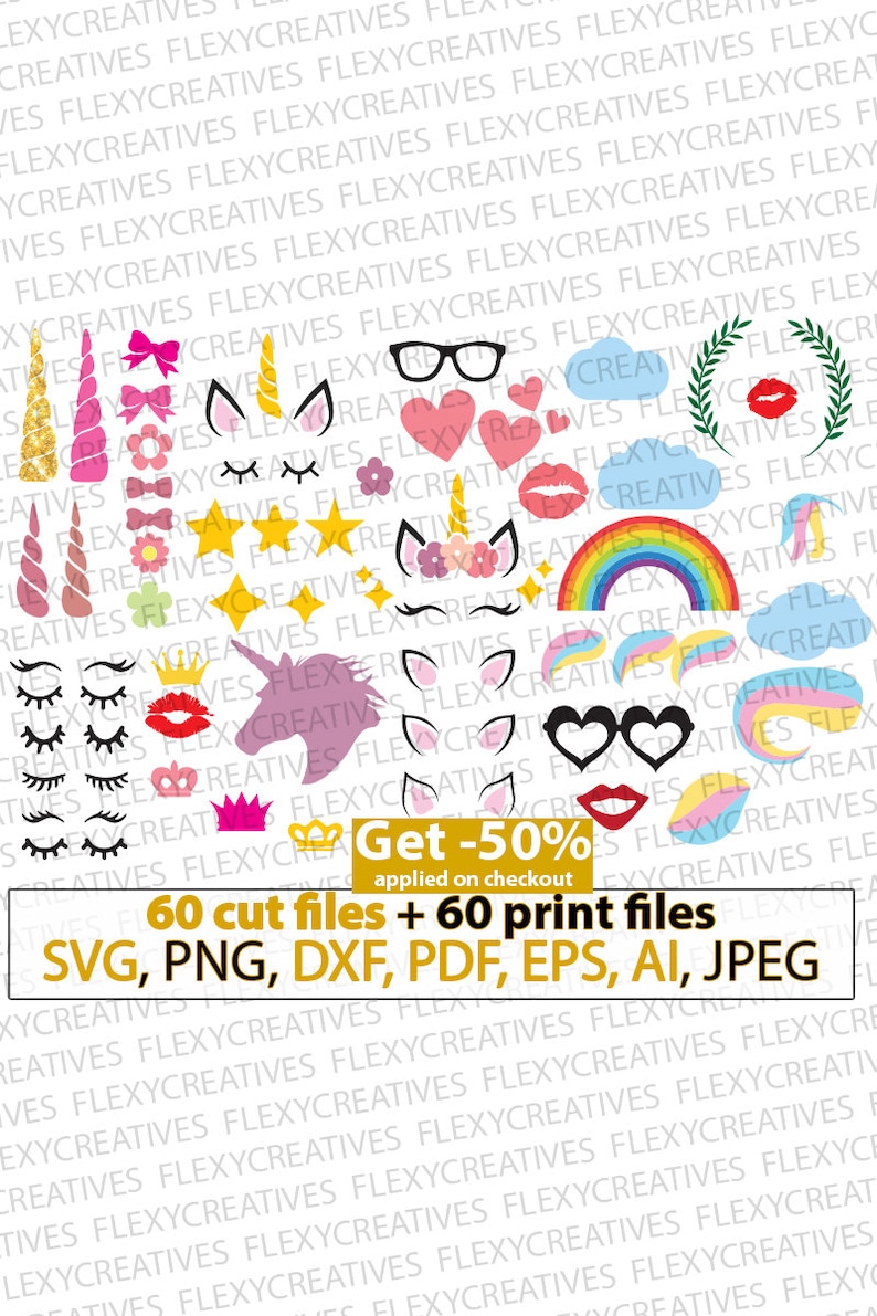 Download Visual Arts Drawing Drafting Unicorn Bundle Party Bows Unicorn Kit Svg Unicorn Horn Rainbow Cricut Vc 121 Unicorn Head Face Ears Create Your Unicorn Eyelashes