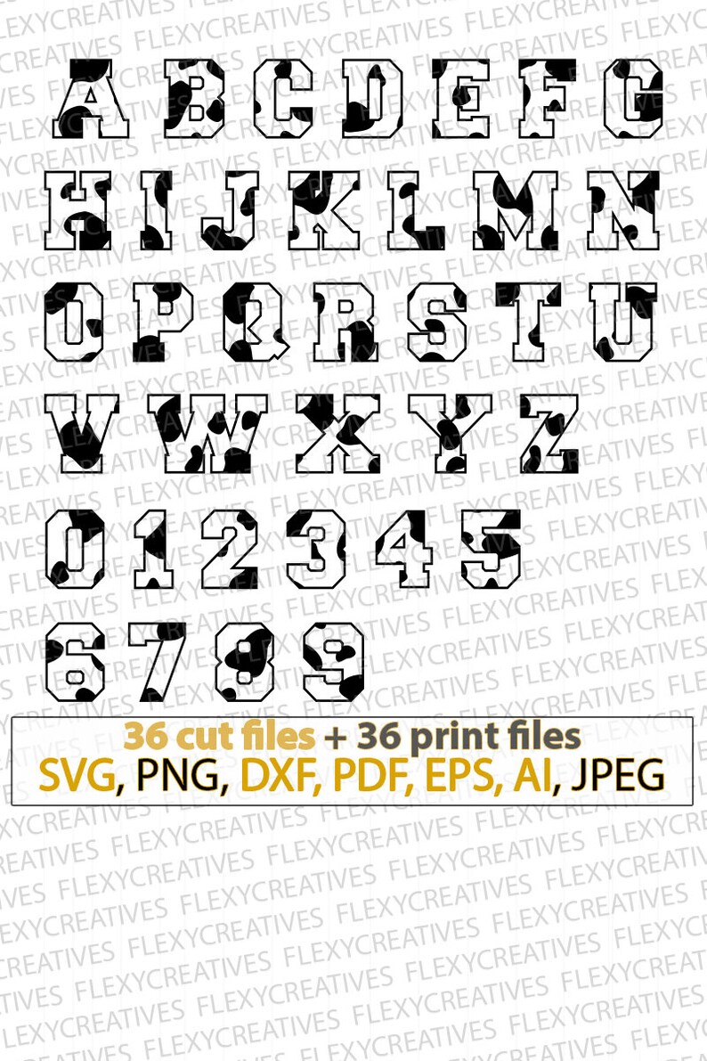 Download Cow alphabet & numbers svg Cow skin Letters svg Vector | Etsy