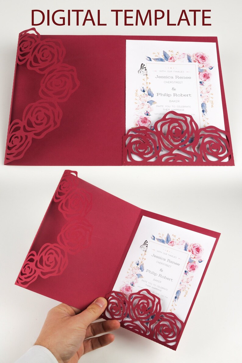 Download Wedding Invitation Envelope Roses Floral Design Lace For Engagement Celebration Party Marriage Invites Laser Svg Cut Template Files Vc 257 Drawing Drafting Craft Supplies Tools