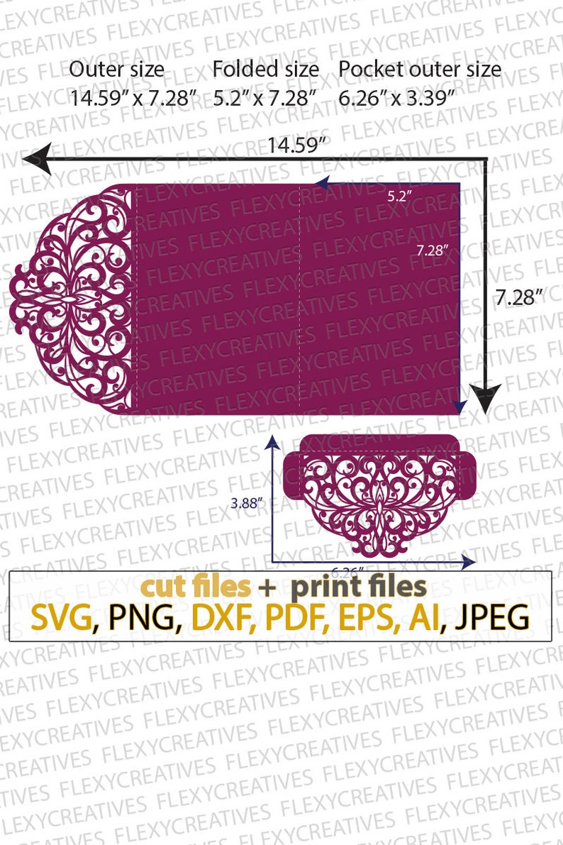 Download Wedding Invitation Pocket Envelope SVG Tri Fold Template ...
