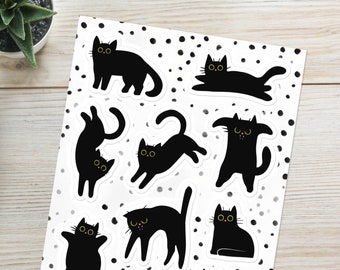 10 Black Cats Stickers | Sticker Sheet | Glossy Stickers | Black Cat Halloween Stickers | Cute Cat Stickers For Laptop, Phone, Journal, Car