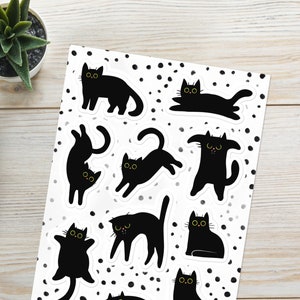 10 Black Cats Stickers | Sticker Sheet | Glossy Stickers | Black Cat Halloween Stickers | Cute Cat Stickers For Laptop, Phone, Journal, Car