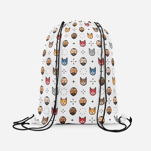 Cats and Beards Drawstring Bag | All Over Print Sports Bag, Mens Drawstring Bag, Gym Bag, Drawstring Backpack Bag | Funny Cat Pattern Bag