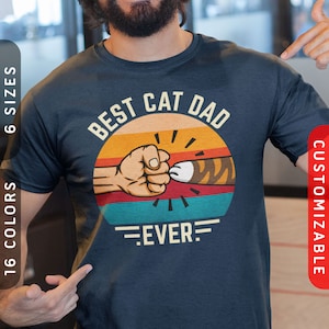 T-shirt beste kattenvader ooit | Gepersonaliseerde vader-kat-shirt | Vuistbult met gepersonaliseerd kattenpootshirt | Cadeau kattenliefhebber mannen | Aanpasbaar cadeau