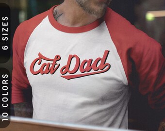 Cat Dad: Vintage Style Raglan Shirt | 3/4 Sleeve Raglan T-Shirt, Cat Dad Shirt, Font Retro Shirt, 60s Style Shirt | Raglan Baseball Tee