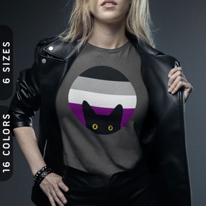 Peeking Cat in Asexual Flag Colors T-Shirt | Shirt for Cat Dads | Asexual Pride Shirt | Ace Pride Flag Tee | Funny Black Cat Shirt