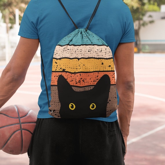 Peeking Cat in Retro Colors | All Over Print Drawstring Bag  display picture 2