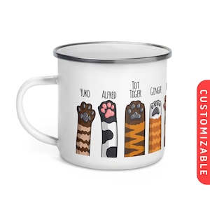 Cat Paws & Toe Beans Enamel Mug | Customized Cat Mom Mug | Camping Mug For Cat Dad | Cat Lover Mug | Cat Family Mug | Custom Cat Coffee Cup
