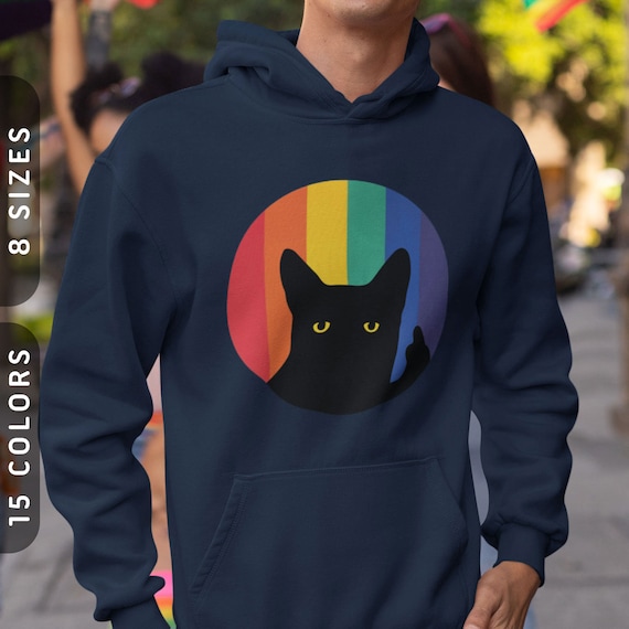 Felpa con cappuccio gatto dito medio in arcobaleno / felpa con