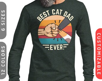 Best Cat Dad Ever Long T-Shirt | Jersey Long Sleeve Tee | Cat Dad Shirt | Cat's Paw Fist Bump Shirt | Personalized Cat T-Shirt Long Sleeve