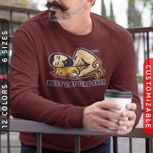 Cat Daddy Long T-Shirt | Jersey Long Sleeve Shirt For Cat Dad, Personalized Cat T-shirt Long Sleeve, Cat Lover Gift | Cat Fathers Day Gift