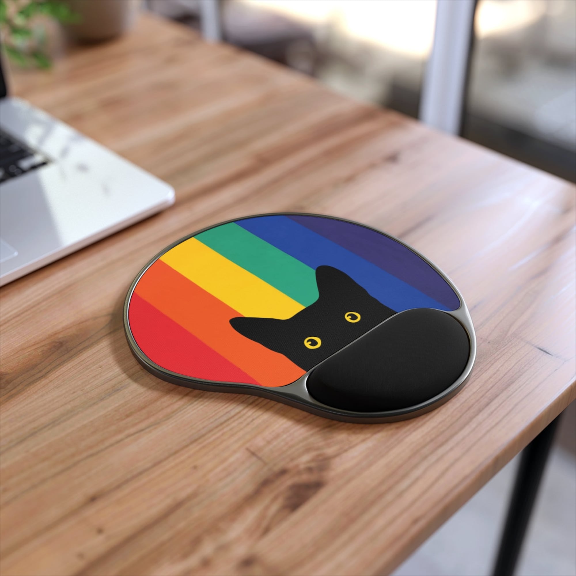 Peeking Cat in Rainbow Colors | Mouse Pad With Wrist Rest