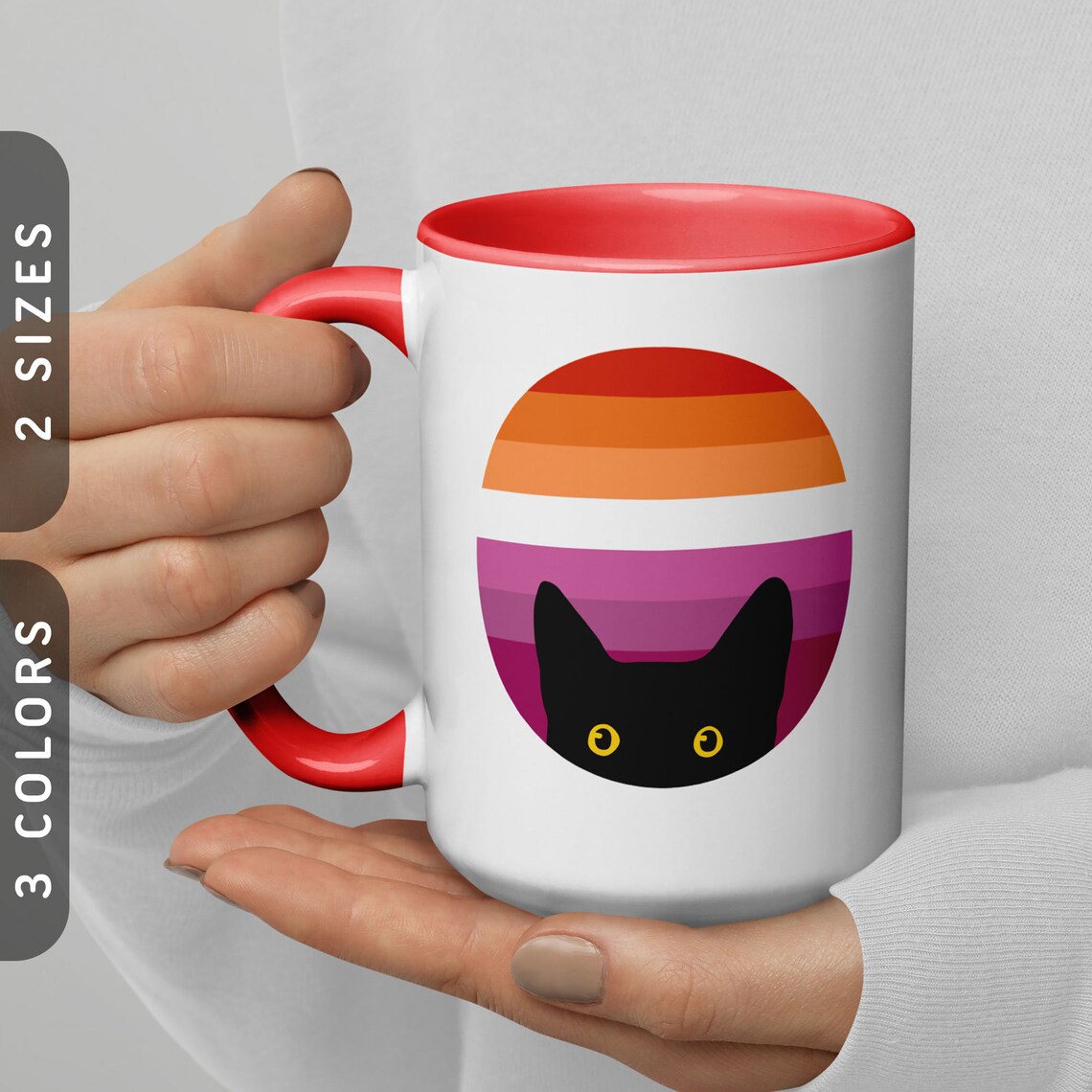 Peeking Cat in Lesbian Flag Colors Mug | Lesbian Pride Gift - Etsy