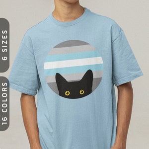 Peeking Cat in Demiboy Flag Colors T-Shirt | Shirt for Cat Dads | Demiboy Pride Flag Shirt | Funny Black Cat Shirt
