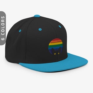 Peeking Cat in Rainbow Snapback Hat | Embroidered Gay Pride Cap | Colorful Hat for LGBTQ Supporters | Funny Accessory for Pride Parades