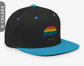 Peeking Cat in Rainbow Colors Snapback Hat | Embroidered Dad Cap
