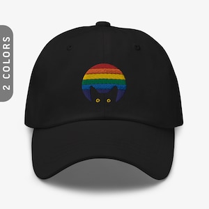 Peeking Cat in Rainbow Dad Hat | Embroidered Gay Pride Cap | Colorful Dad Hat for LGBTQ Supporters | Funny Accessory for Pride Parades