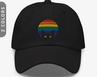 Peeking Cat in Rainbow Colors | Embroidered Dad Hat