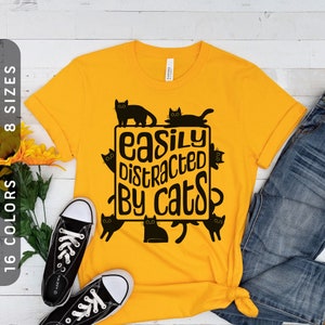Easily Distracted By Cats Jersey T-Shirt | Unisex Cat Mum and Dad Shirt | Cat Mom and Dad Gift | Funny Cat Shirt | Black Cat Shirt