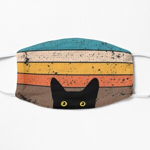 Peeking Cat in Retro Colors Face Mask | 70s 80s Vintage Mask | Funny Black Cat Mask | Cat Reusable Face Mask | Old-School Retro Mask