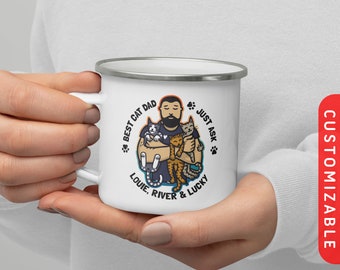 Cat Daddy: Family Enamel Mug | Personalized Cat Dad Mug | Best Cat Dad Ever - Just Ask Mug | Camping Coffee Cup | Customizable Gift For Him