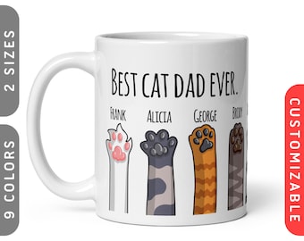 Cat Paws & Toe Beans Mug | Personalized Ceramic 11oz 15oz Cat Mug | Mug For Cat Dad | Cat Lover Mug | Cat Family Mug | Custom Cat Coffee Cup