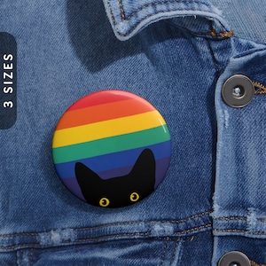 Peeking Cat in Rainbow Pin Button | LGBT Pin Button | LGBTQ Ally Pin | Cat Button Pin | Discreet Pride Pin | Funny Black Cat Pin