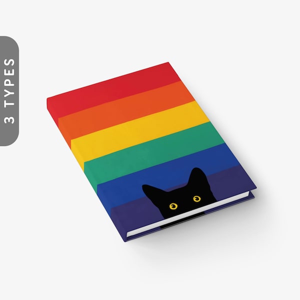 Peeking Cat in Rainbow Journal | Hardcover Notebook | Rainbow Notebook | Pride Diaries and Journals | Funny Black Cat Diary Journal Notebook