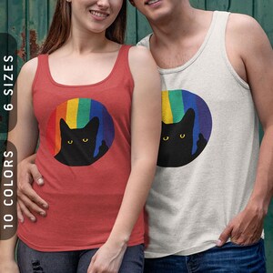 Middle Finger Cat in Rainbow Tank Top | Unisex TriBlend, Cat Dad Tank Top, Rainbow Tank Top Kids | Pride Cat Shirt Funny | Black Cat Shirt
