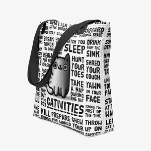 Cativities Tote Bag | All Over Print Tote Bag | Cat Shoulder Bag | Shopping Bag | Bag for Groceries | Funny Cat Activities