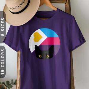 Peeking Cat in Polyamorous Flag Colors T-Shirt | Polyamory Pride Gift