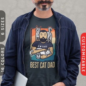 Papa chat : T-shirt paix intérieure | Chemise papa chat personnalisée | Meilleur t-shirt papa chat de tous les temps | T-shirt chat pour les amoureux des chats | Cadeau personnalisable pour lui