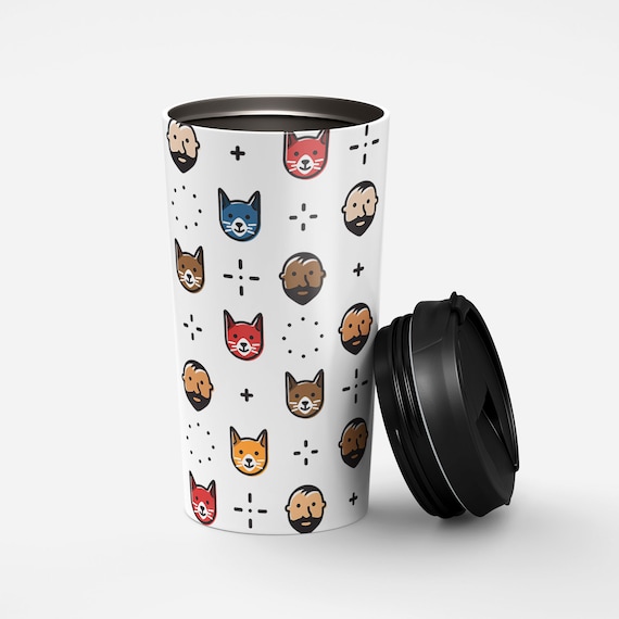 Cats and Beards Travel Mug Insulated Stainless Steel Travel Mug Cat Dad  Travel Tumbler Cat Dad Thermos Funny Cat Pattern Travel Mug 