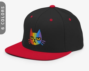 Grumpy Cat in Rainbow Snapback Hat | LGBTQ+ Pride Cap