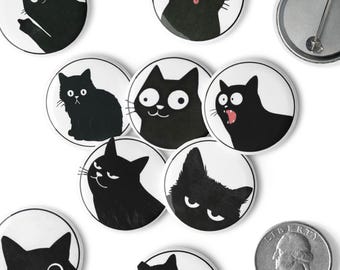 Doodle Cats (Black Cats) | Pin Buttons 1.25"