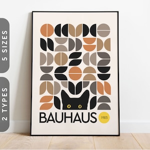 Peeking Cat in Bauhaus Poster &quot;Round Shapes&quot; | 1923 Exhibition Bauhaus Print | Minimalist Design | Abstract Wall Art | Digital Illustration