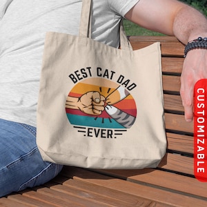 Bester Katzen-Vater aller Zeiten Einkaufstasche | Leichte Canvas-Einkaufstasche | Faustbeschlag mit individueller Katzenpfote | Lebensmittelgeschäft-Einkaufstasche | Personalisierte Katzen-Einkaufstasche