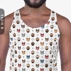 Katzen und Bärte Tank Top | Herren All Over Print Tank | Tank-Top für Männer | Katze Papa Tank Top | Katze Vatertag | Lustiges Katzen Muster Outfit Herren