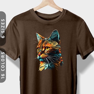 Tortoiseshell Cat Portrait T-Shirt | Digital Abstract, Minimalist Design, Geometric Art Print, Digital Graphic | Colorful Tortie Cat Shirt