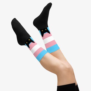 Trans Foot Peeking Cat in Trans Flag Colors | Black Foot Sublimated Socks ...